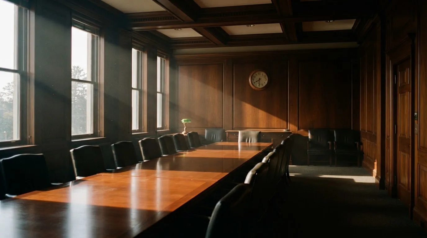 Üres tárgyalóterem faburkolattal, reggeli fényben — craps játék magyarországon
